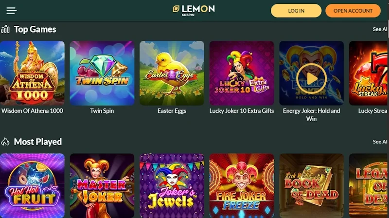 Lemon Casino játékok